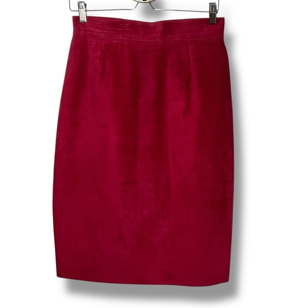 Vintage Danier Skirt Red Suede Leather Midi Pencil Size Medium